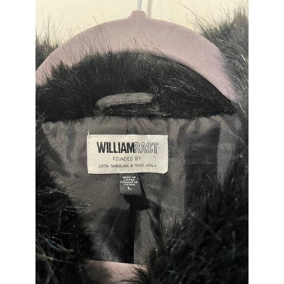 William Rast Faux Fur Trim Bomber Jacket Vegan Faux Leather Black Size Large - Picture 4 of 8